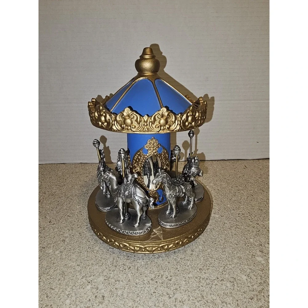 Vtg 1984/85 Hudson Fine Pewter After Hours Carousel w/ 6 Animal Figurines